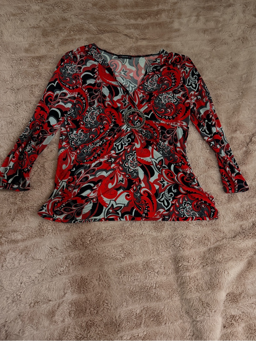Cocomo Red and Black Paisley V-Neck Twist Top